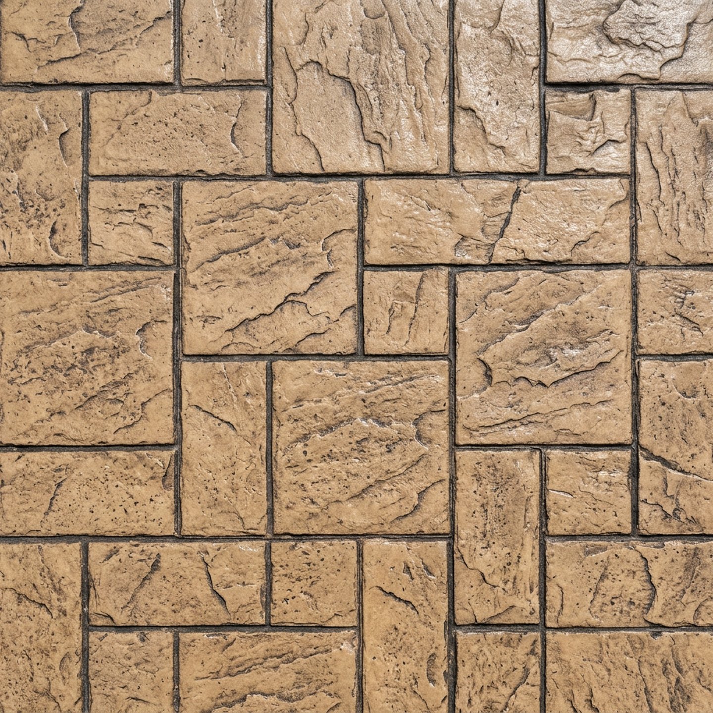 Ashlar slate stamped concrete with charcoal antiquing in the grout lines