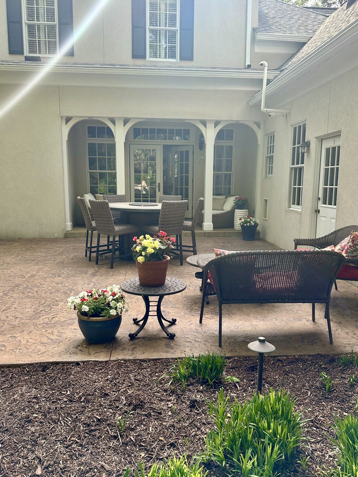 Textured stamped concrete courtyard patio
